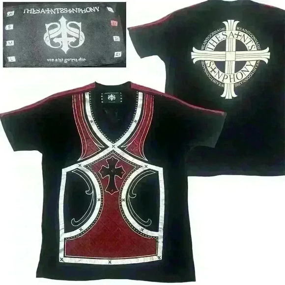 The Saints Sinphony S/S Shirt Womens 2X Studded Embellishment Cross Rock Biker - Picture 1 of 15